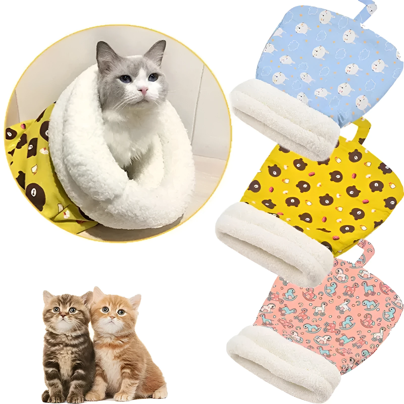 Lambswool thickened pocketable cat nest 55x45cm in green with white inner lining for small dogs
