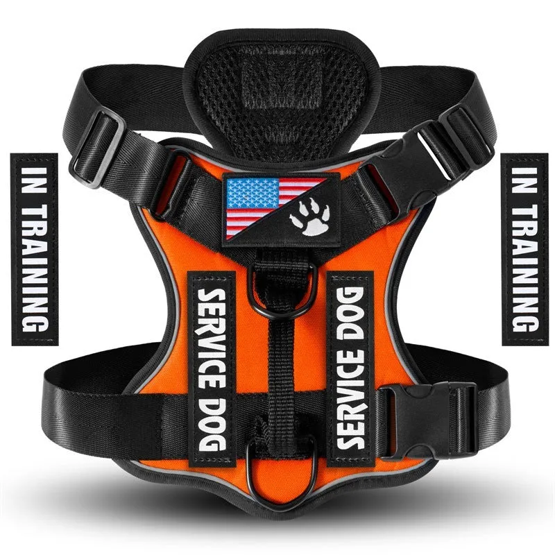 Shock absorption reflective nylon pet tactical chest strap in black with adjustable buckles