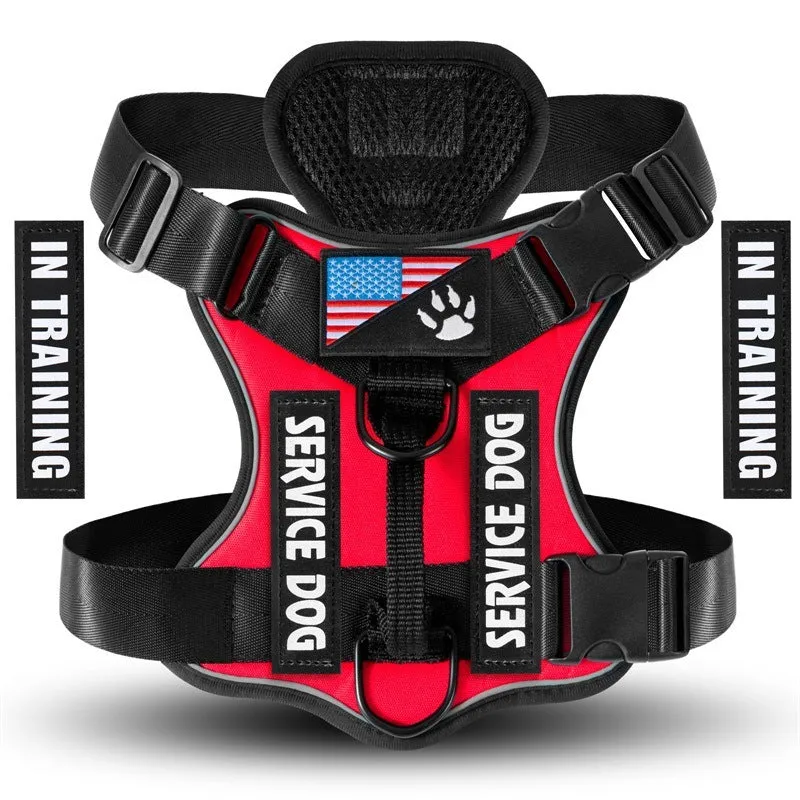 Shock absorption reflective nylon pet tactical chest strap in black with adjustable buckles
