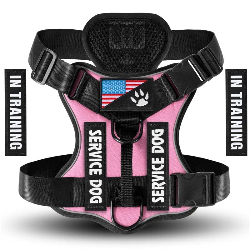 Shock absorption reflective nylon pet tactical chest strap in black with adjustable buckles