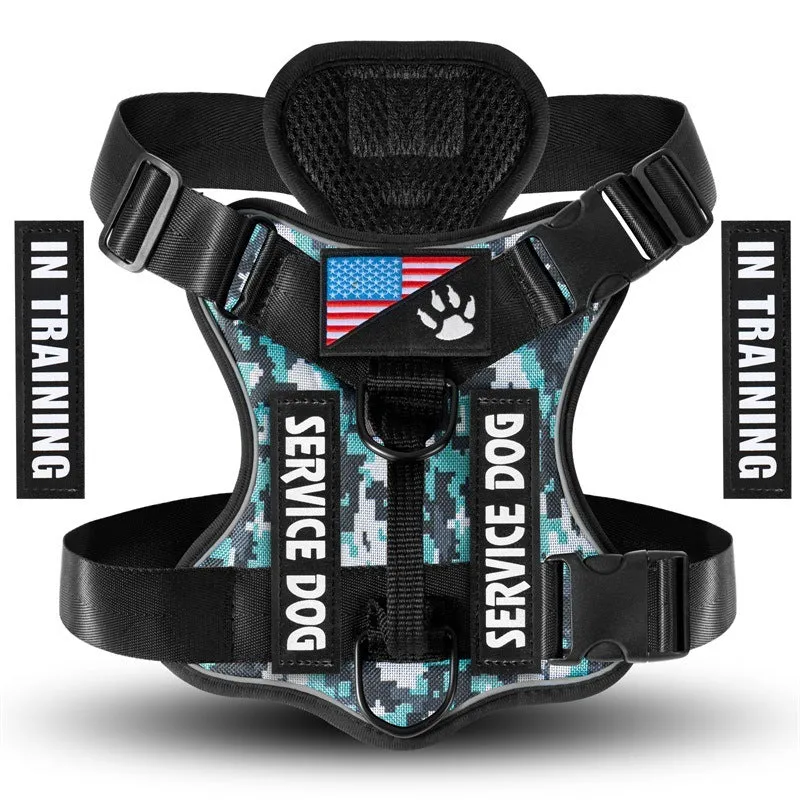 Shock absorption reflective nylon pet tactical chest strap in black with adjustable buckles