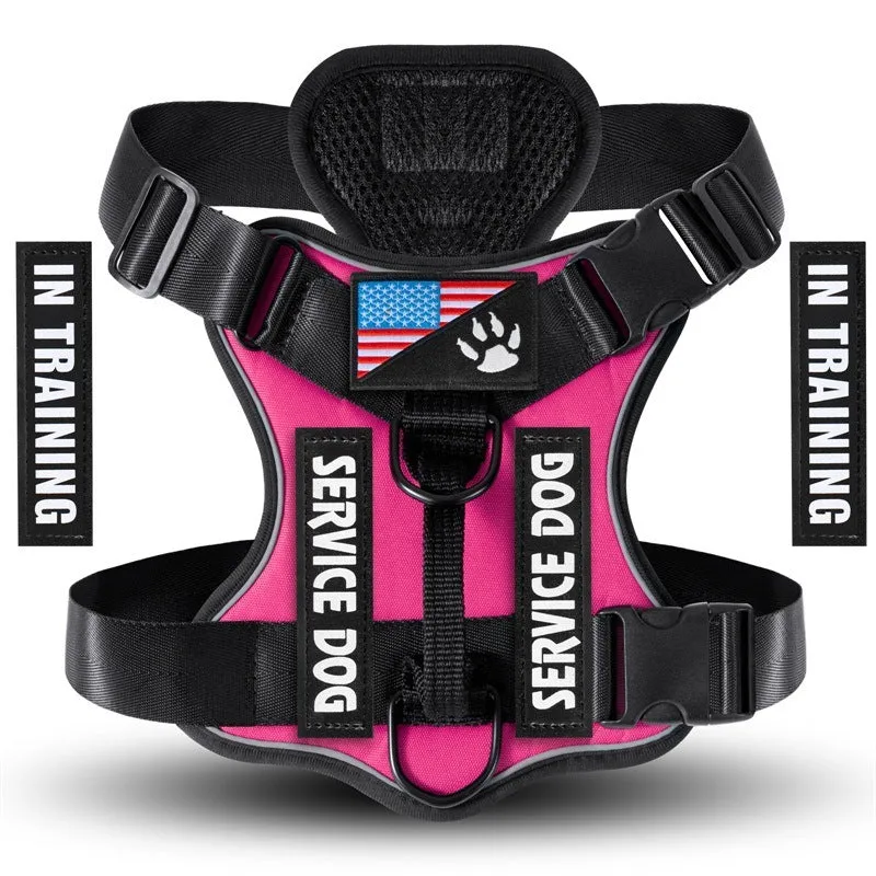 Shock absorption reflective nylon pet tactical chest strap in black with adjustable buckles