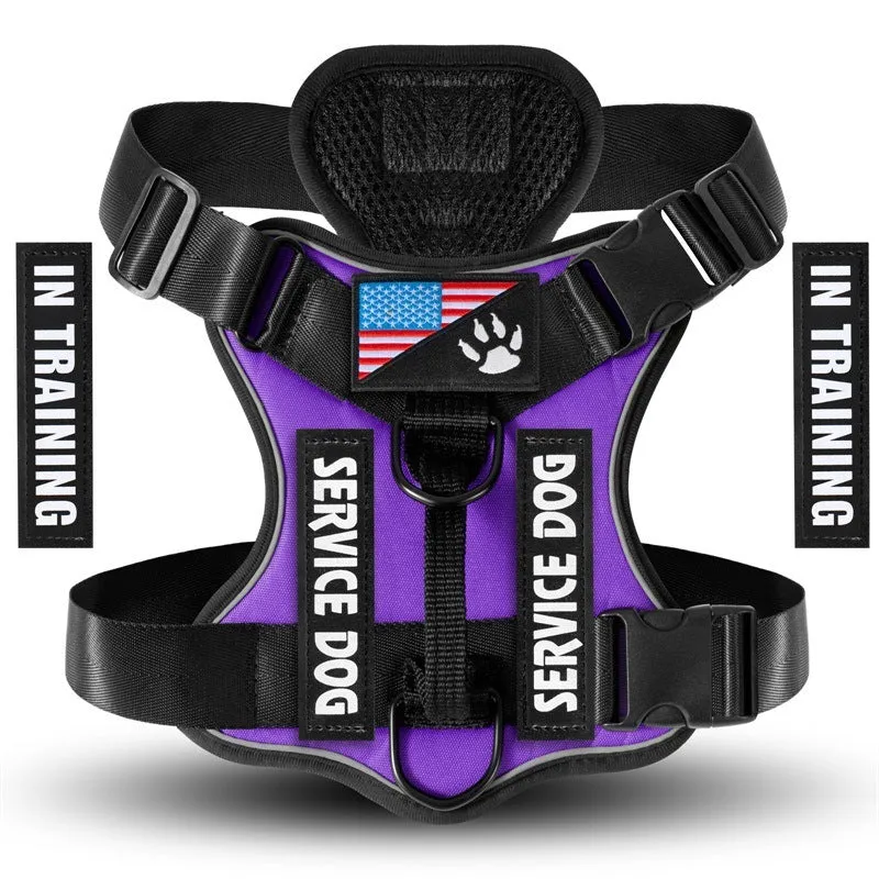Shock absorption reflective nylon pet tactical chest strap in black with adjustable buckles
