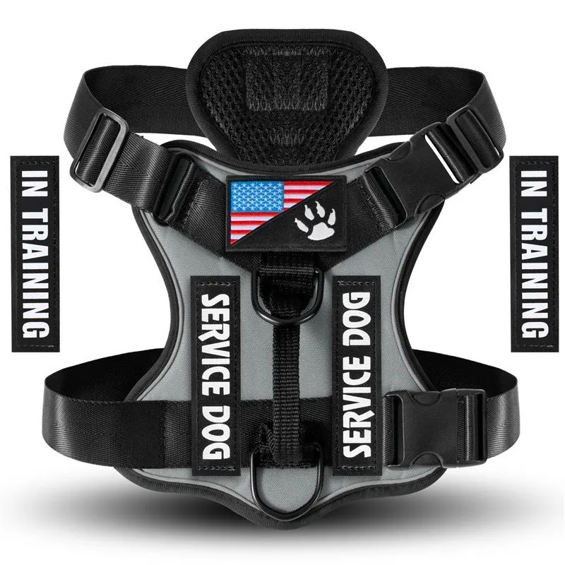 Shock absorption reflective nylon pet tactical chest strap in black with adjustable buckles