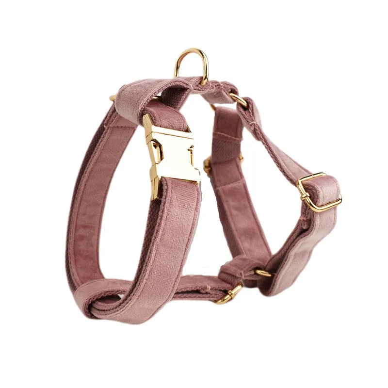 Light purple pink velvet dog collar and pet accessory set with multiple style options