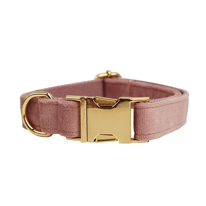 Light purple pink velvet dog collar and pet accessory set with multiple style options