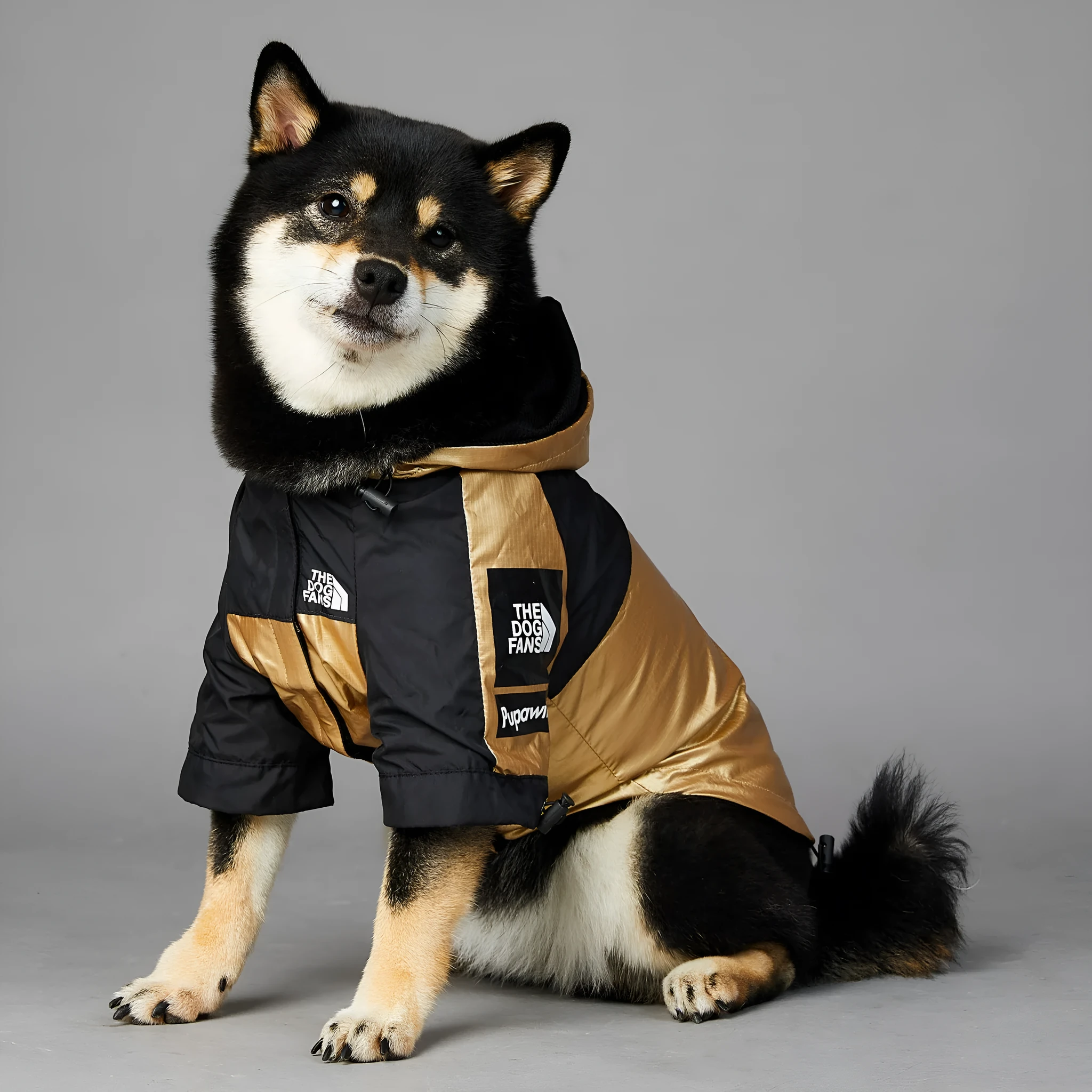 Gold polyester windproof rainproof dog raincoat shell jacket for large dogs