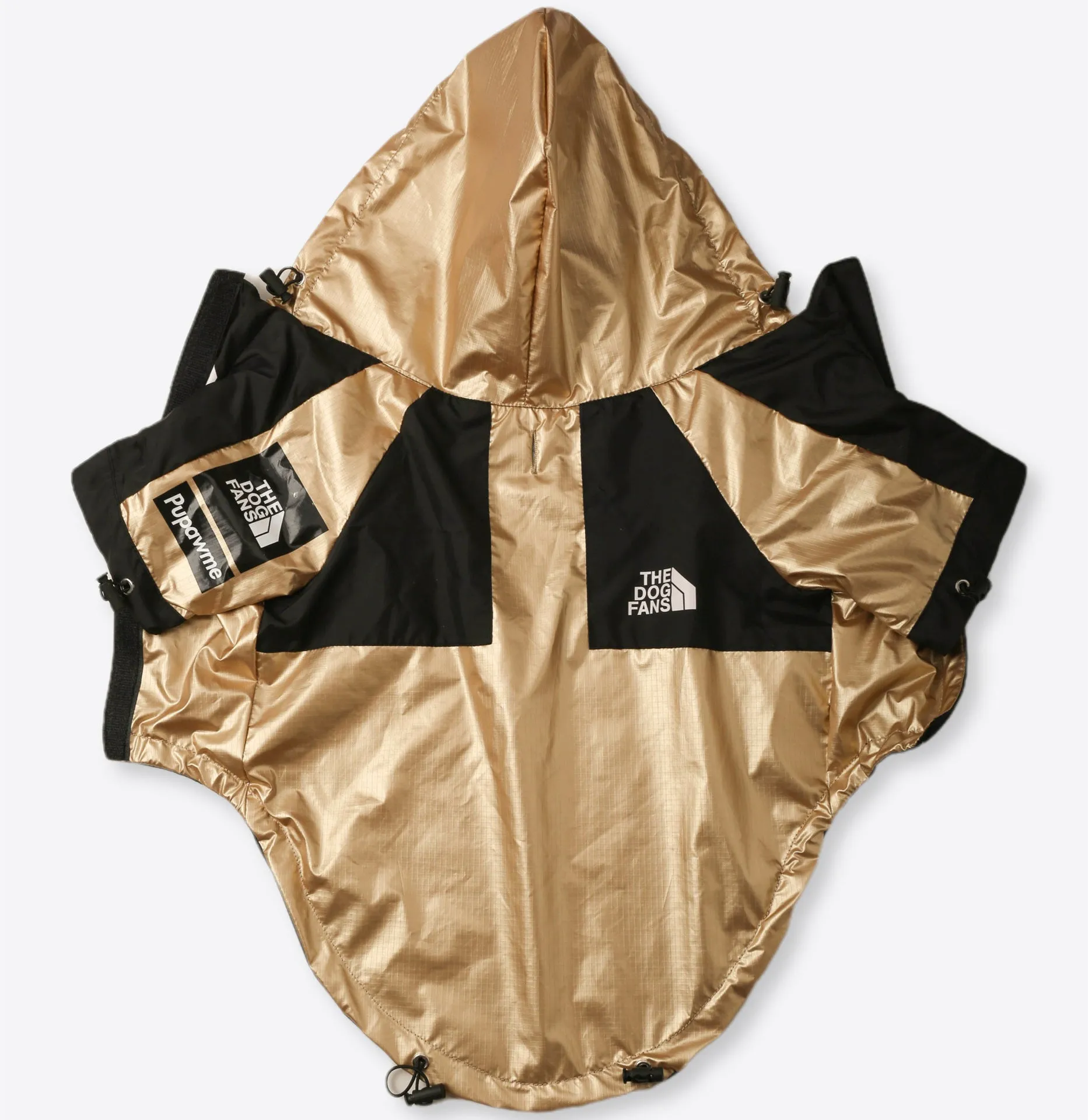 Gold polyester windproof rainproof dog raincoat shell jacket for large dogs