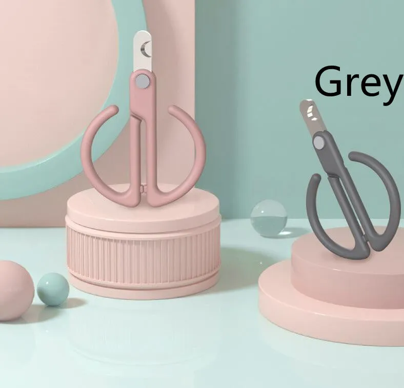 Grey cat nail clippers with ABS handle and 3CR13 blade on a light background
