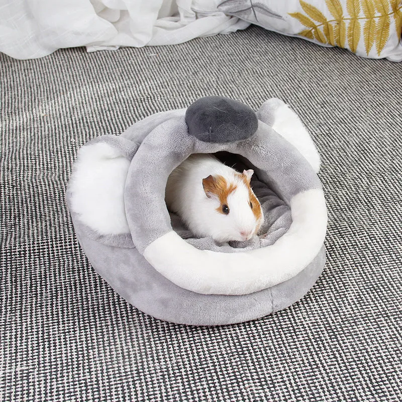Small pet bed house in koala grey flannel for guinea pigs, ferrets, hamsters, hedgehogs, rabbits, and rats