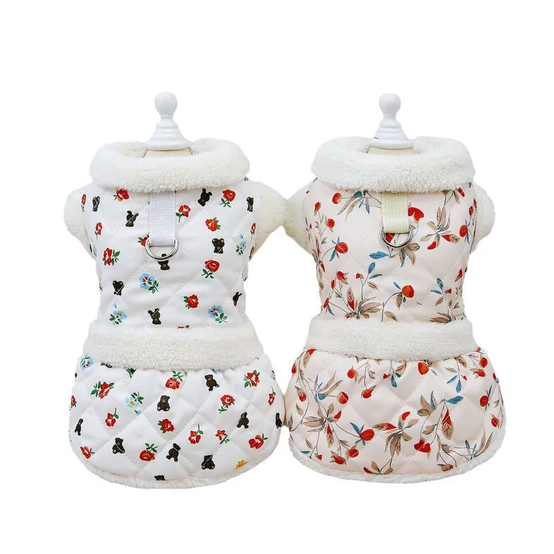 Autumn winter pet cat clothing in pink made with broken card printing fabric cotton and cotton velvet