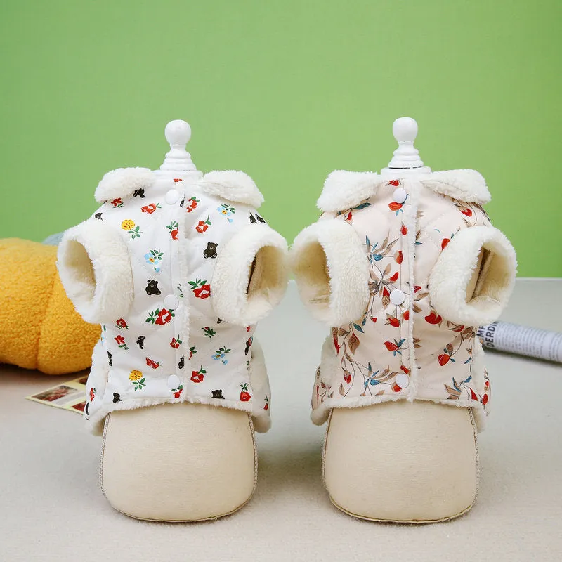 Autumn winter pet cat clothing in pink made with broken card printing fabric cotton and cotton velvet