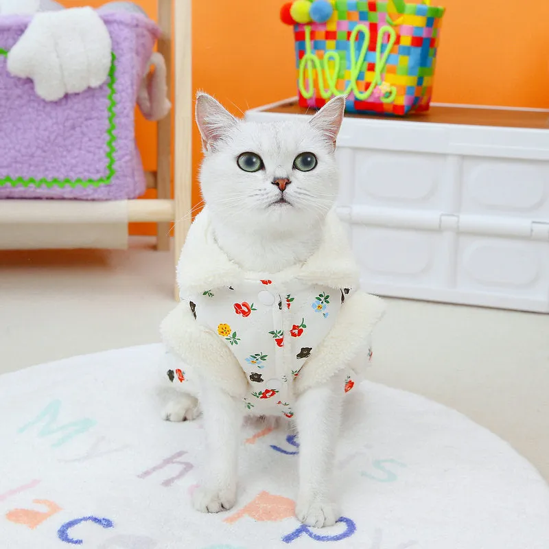 Autumn winter pet cat clothing in pink made with broken card printing fabric cotton and cotton velvet