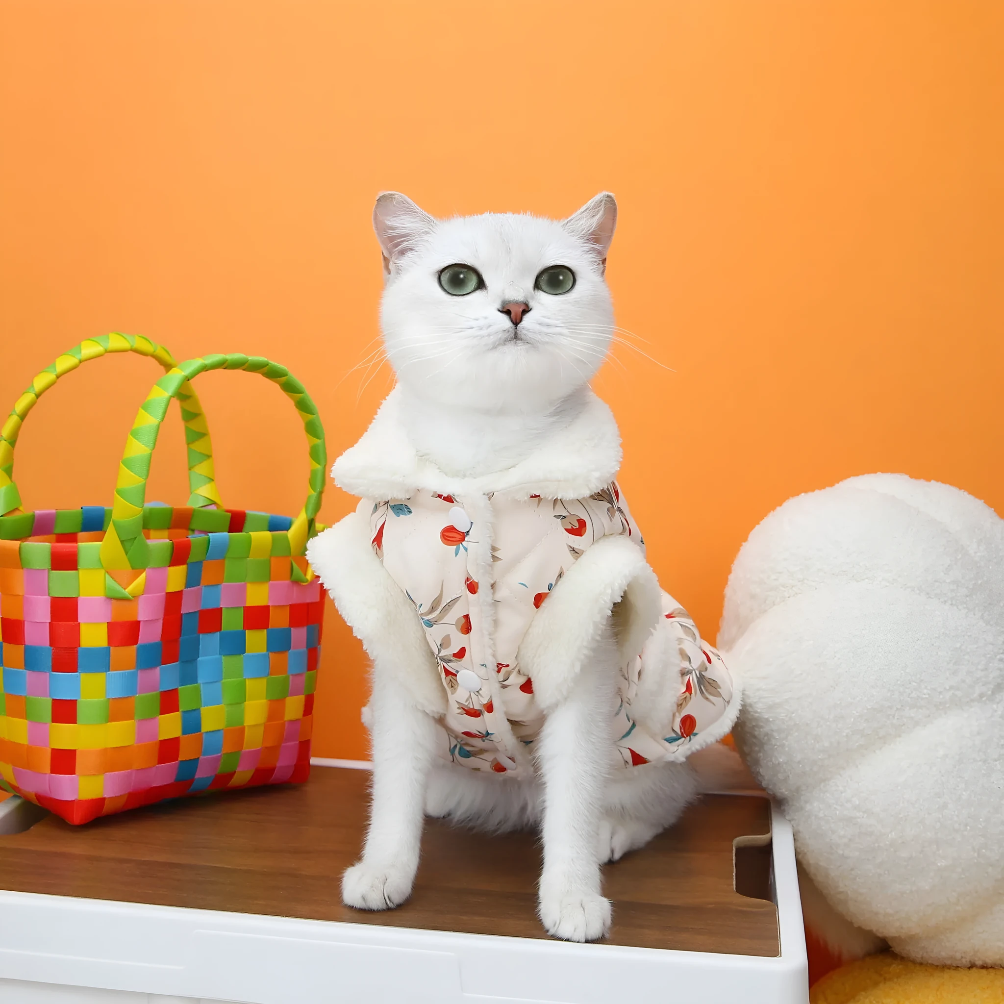 Autumn winter pet cat clothing in pink made with broken card printing fabric cotton and cotton velvet