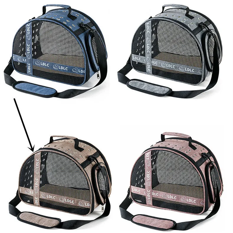 Portable one-shoulder pet bag for cat travel in blue Oxford cloth with anti-scratch cradle net