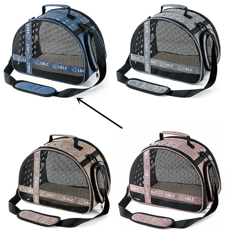 Portable one-shoulder pet bag for cat travel in blue Oxford cloth with anti-scratch cradle net