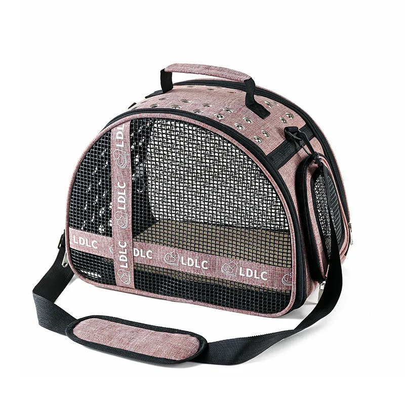 Portable one-shoulder pet bag for cat travel in blue Oxford cloth with anti-scratch cradle net