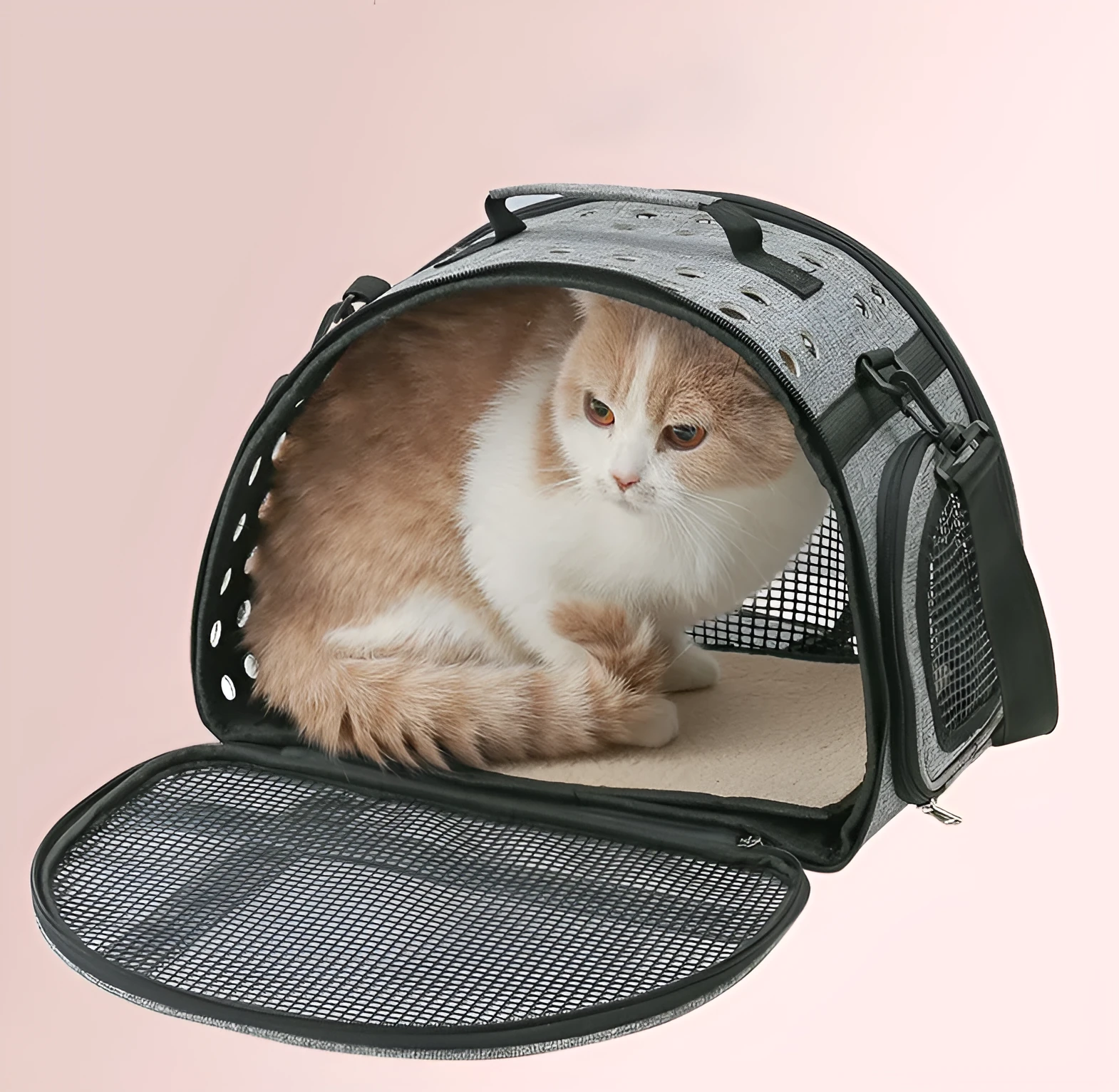 Portable one-shoulder pet bag for cat travel in blue Oxford cloth with anti-scratch cradle net