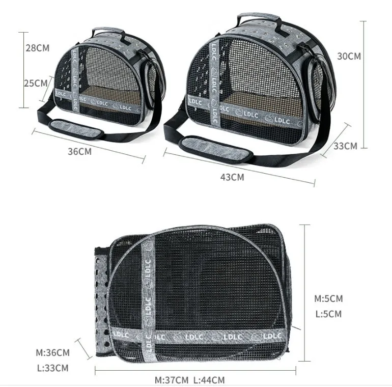Portable one-shoulder pet bag for cat travel in blue Oxford cloth with anti-scratch cradle net