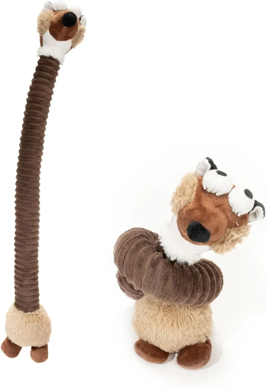 Brown grey yellow squeaky dog toys with plush stuffing and crinkle sound