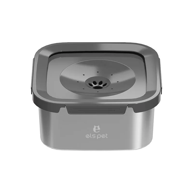 Stainless steel floating pet water bowl with filter element and anti-tumble base