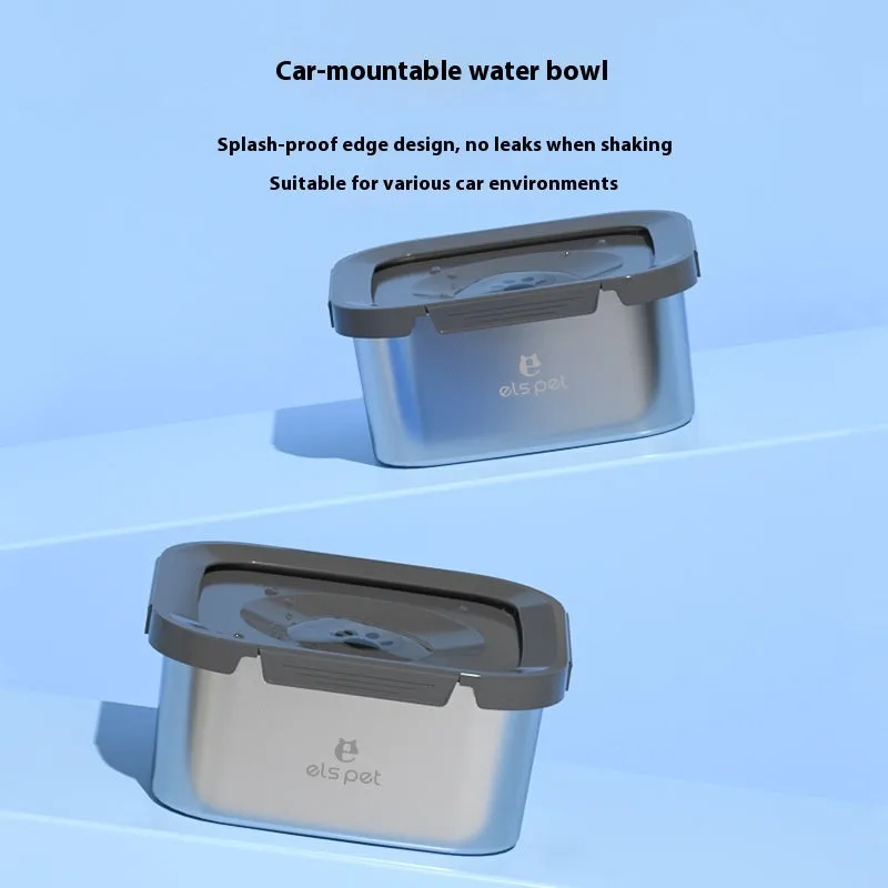 Stainless steel floating pet water bowl with filter element and anti-tumble base
