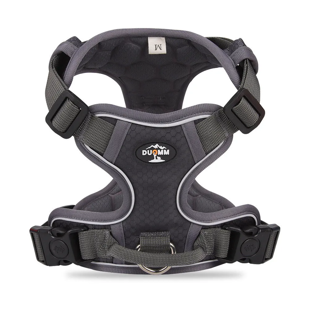 Reflective dog harness vest in orange with handle and round rope, Oxford cloth construction
