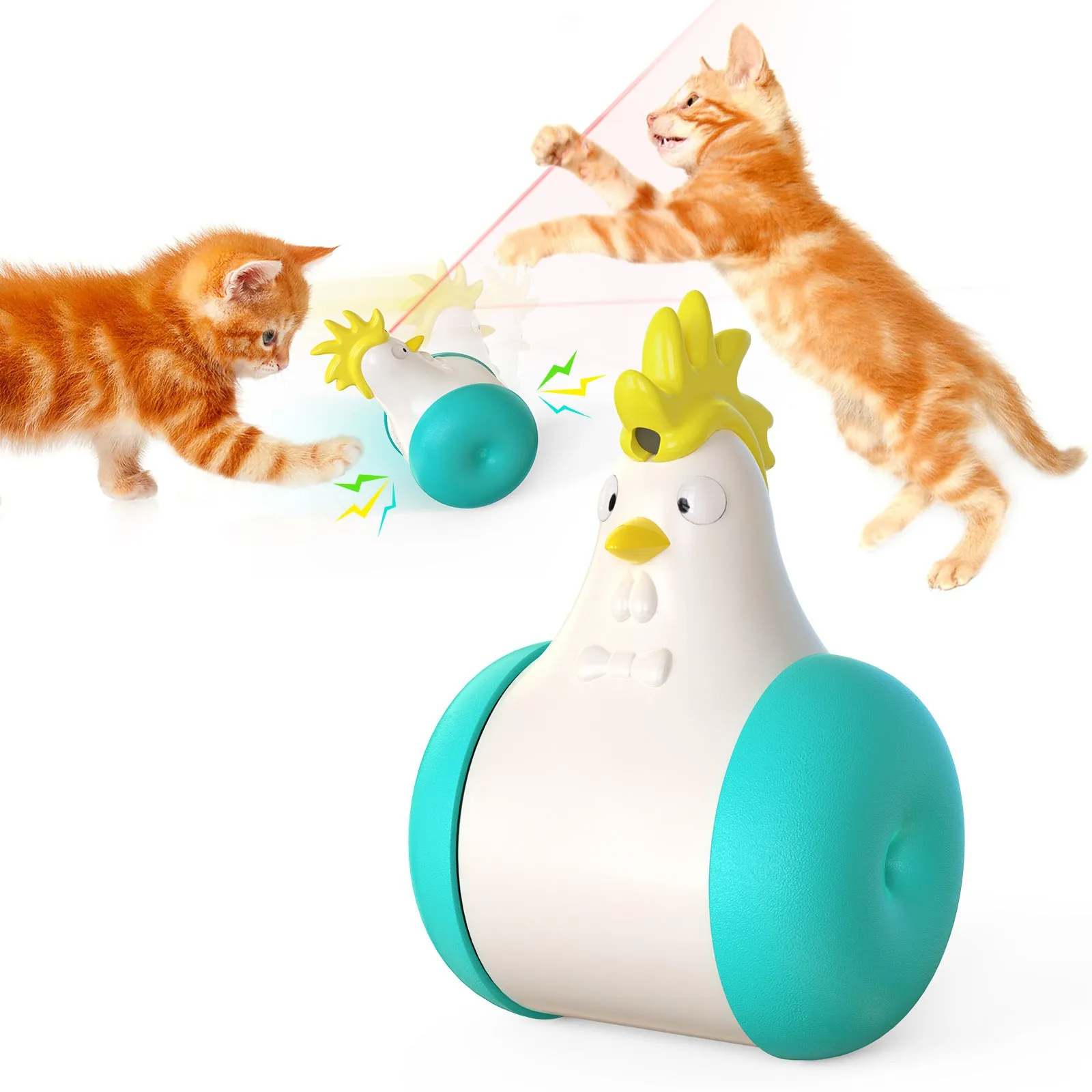 Sound-emitting laser electric tumbler cat toy in Laser Chicken dark blue colour on a white background