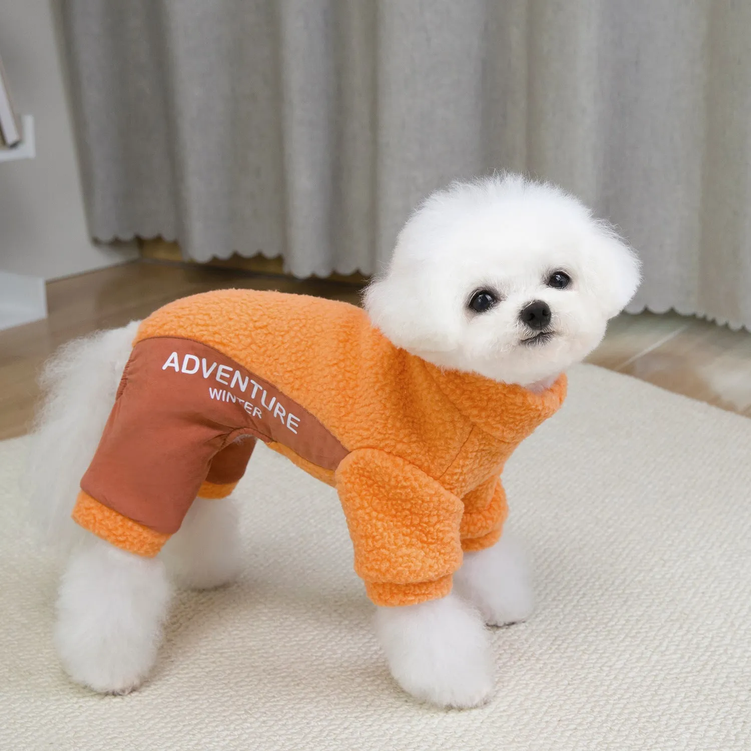 Dog four-legged thickened polyester pet clothes in green for winter use