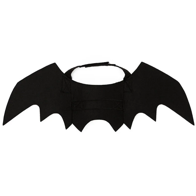 Black felt bat wings for a cat with adjustable Velcro straps, Halloween pet accessory