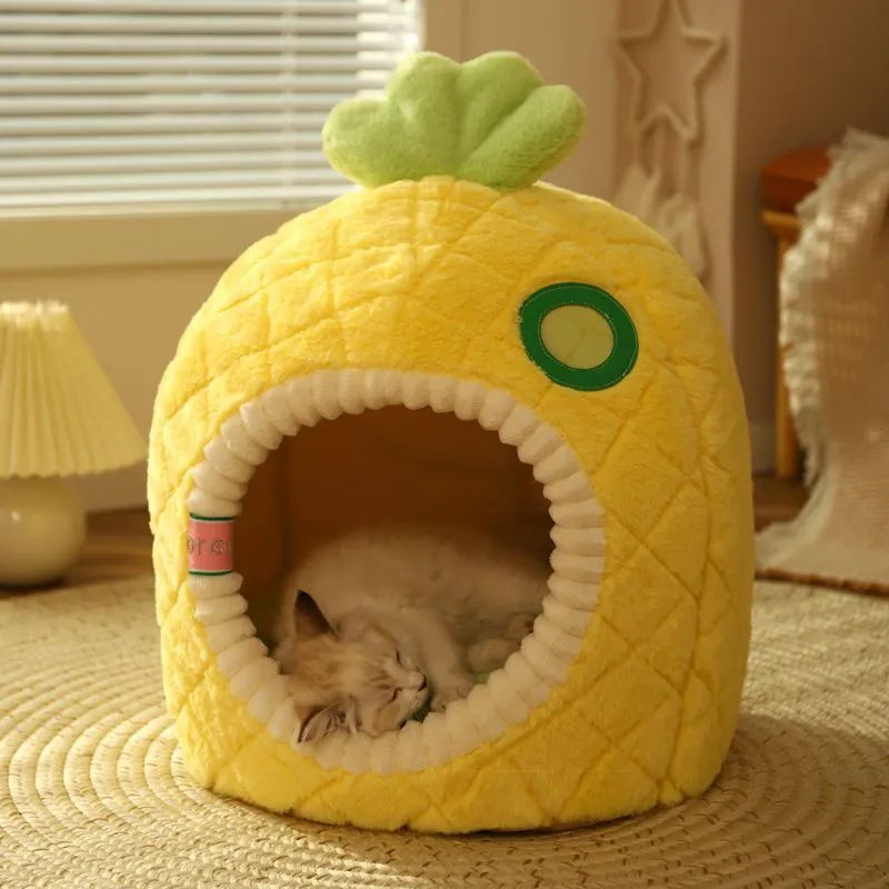 Winter warm tent pet closed nest in pineapple style for small cats under 4kg