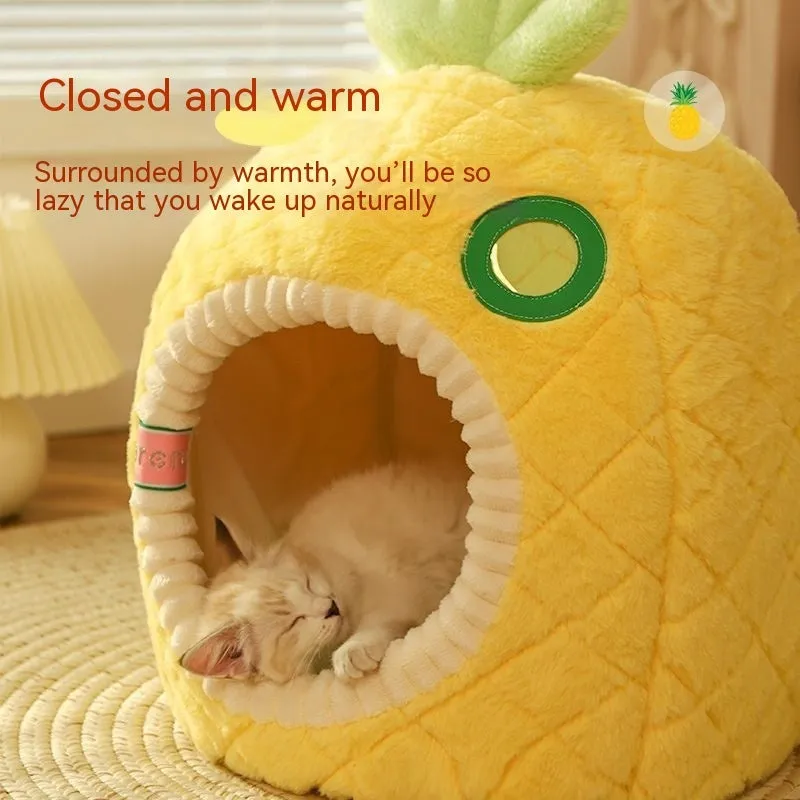 Winter warm tent pet closed nest in pineapple style for small cats under 4kg