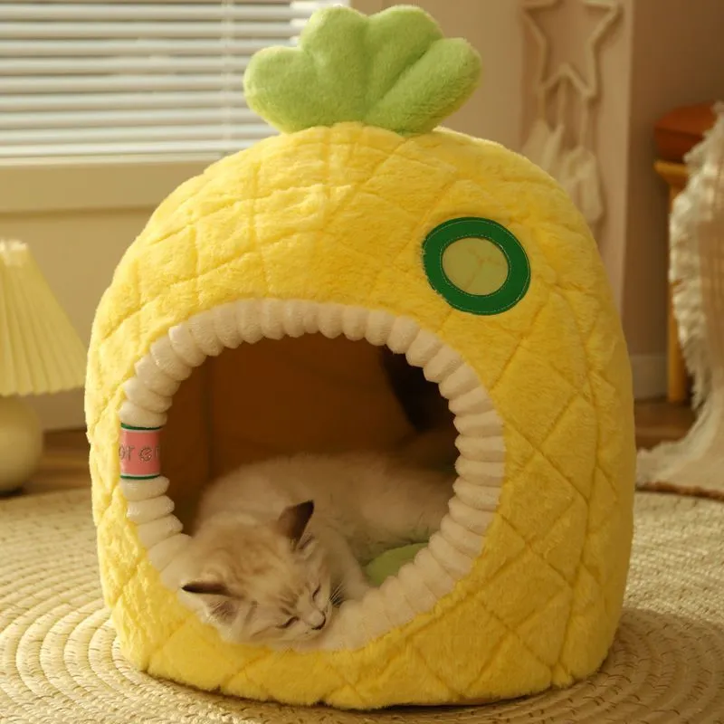 Winter warm tent pet closed nest in pineapple style for small cats under 4kg