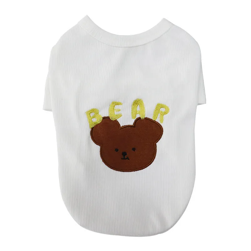 Blue cotton small dog t-shirt vest for Bichon Schnauzer, cartoon style