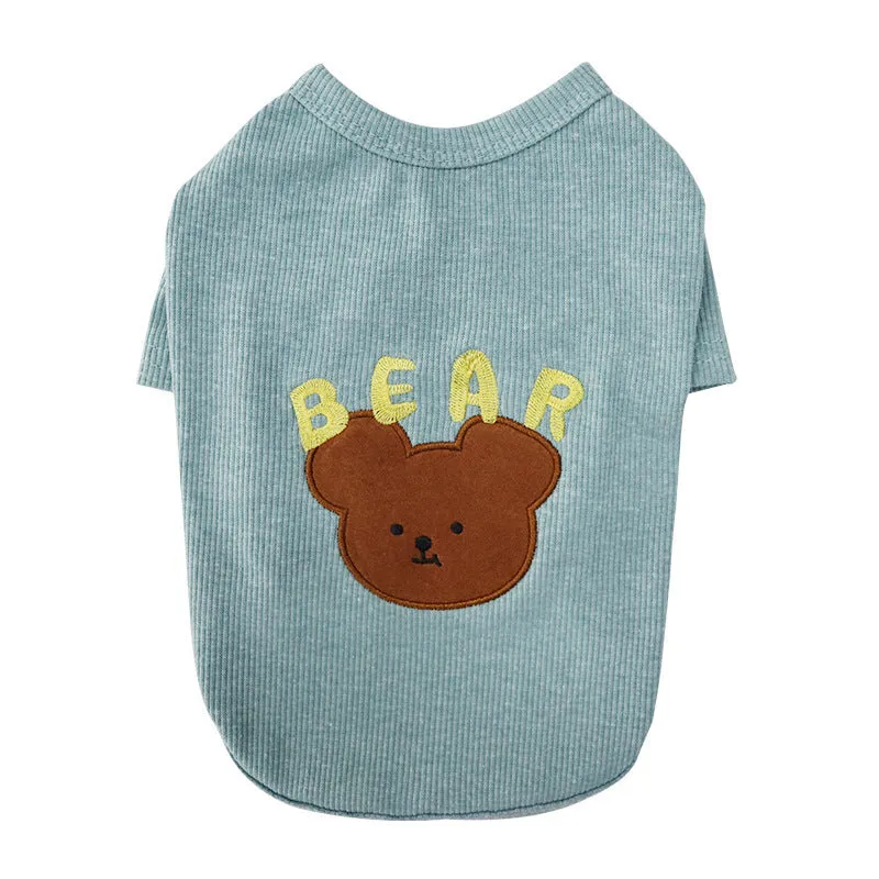 Blue cotton small dog t-shirt vest for Bichon Schnauzer, cartoon style