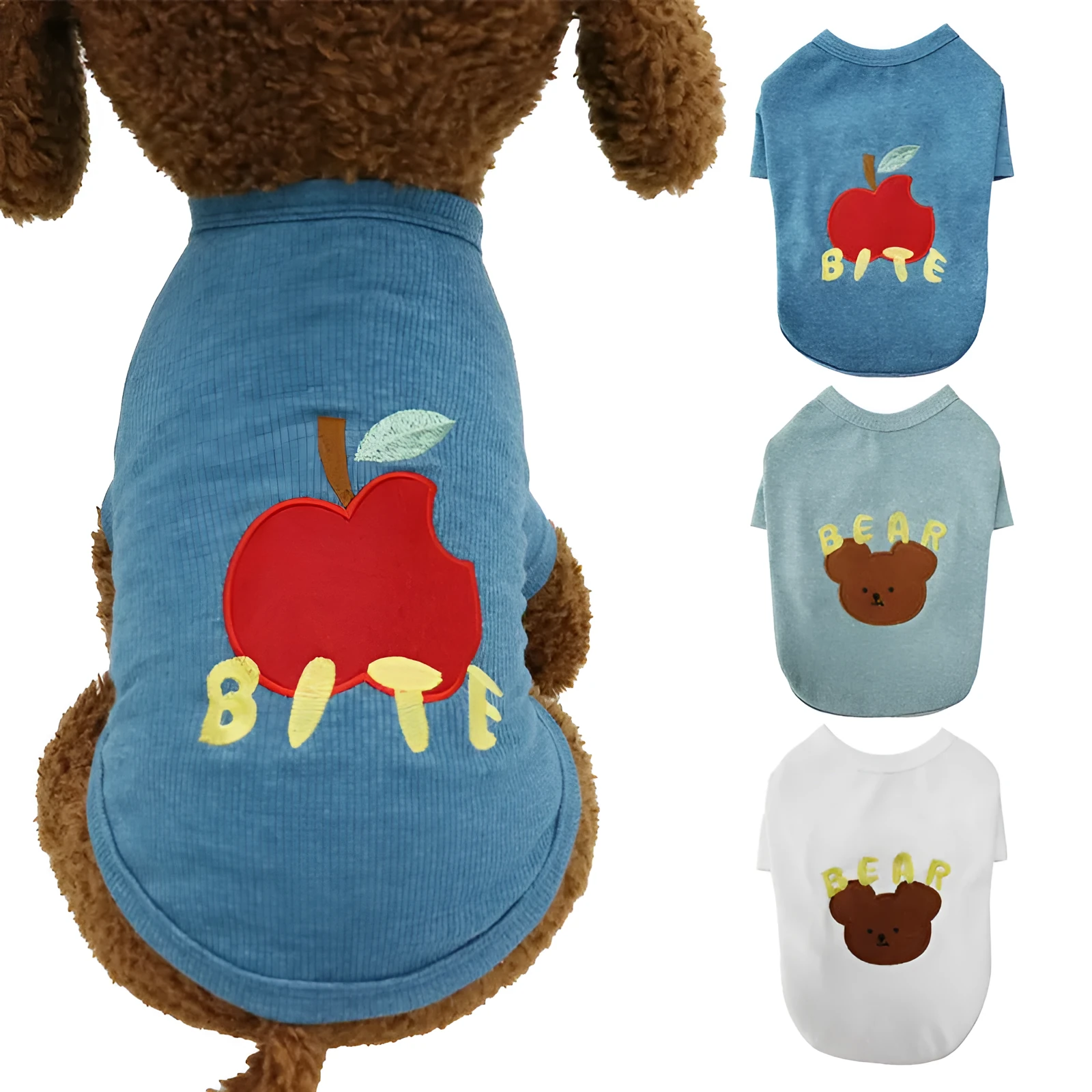Blue cotton small dog t-shirt vest for Bichon Schnauzer, cartoon style