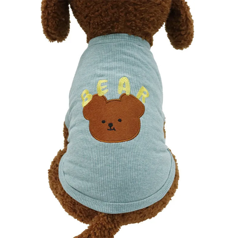 Blue cotton small dog t-shirt vest for Bichon Schnauzer, cartoon style