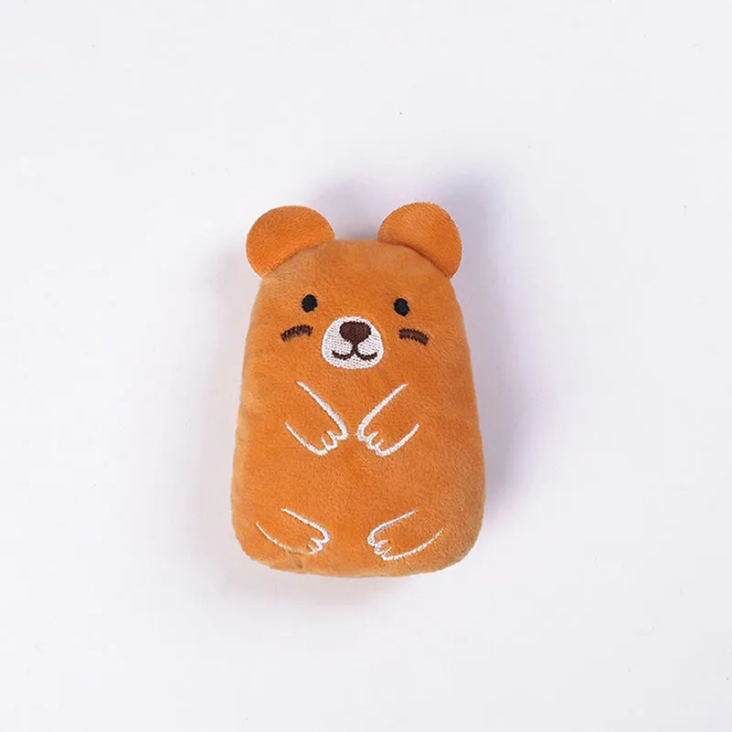 Brown teeth grinding catnip plush toy measuring 11x8x4.5cm for cats