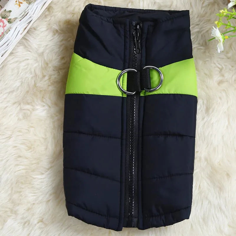 Autumn winter dog ski suit cotton coat vest in blue, showing vest style and casual design