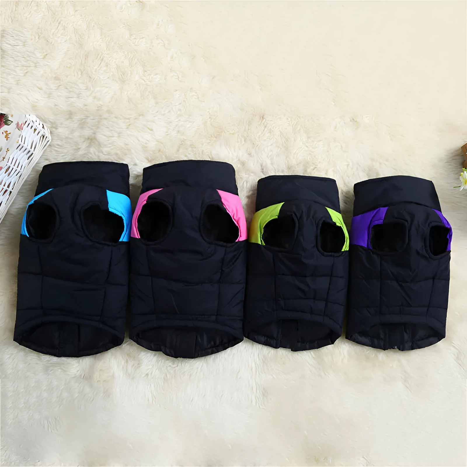 Autumn winter dog ski suit cotton coat vest in blue, showing vest style and casual design
