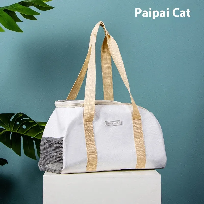 One shoulder breathable cat bag in Dynamic Yellow with Oxford cloth and plaid material