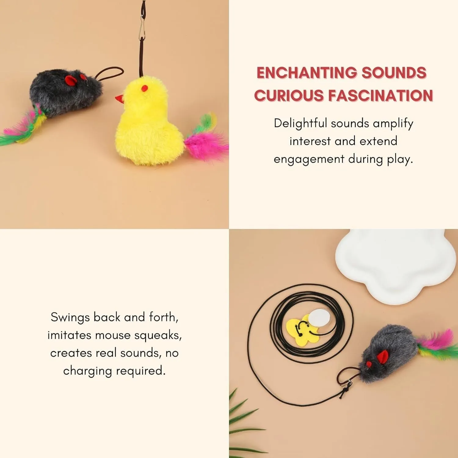 Interactive hanging cat toy with retractable elastic rope and treat reward bulb mounted on door frame