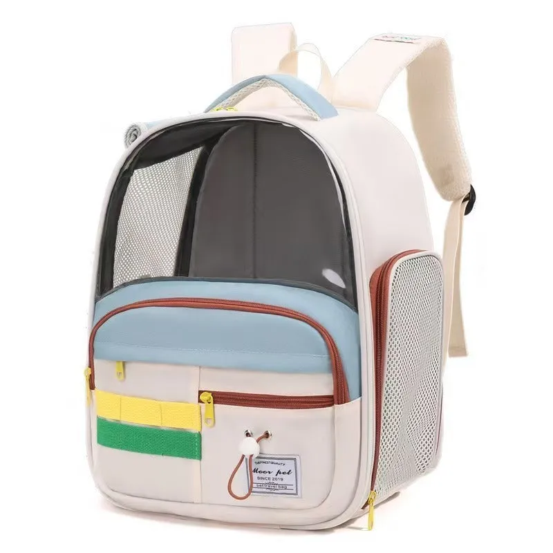 New fashion pet bag in Oxford cloth with colour-matching pattern, shown as a backpack and handbag for cats and dogs