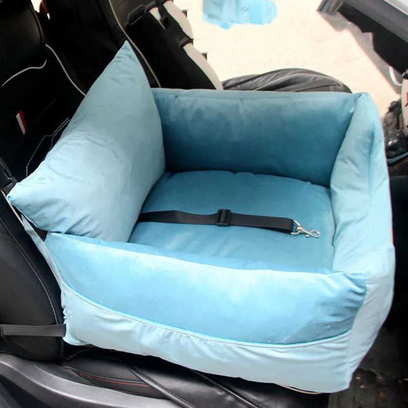 Teddy car mat pet safety seat cushion in cloth, coffee colour, with cushioned padding for dogs and cats