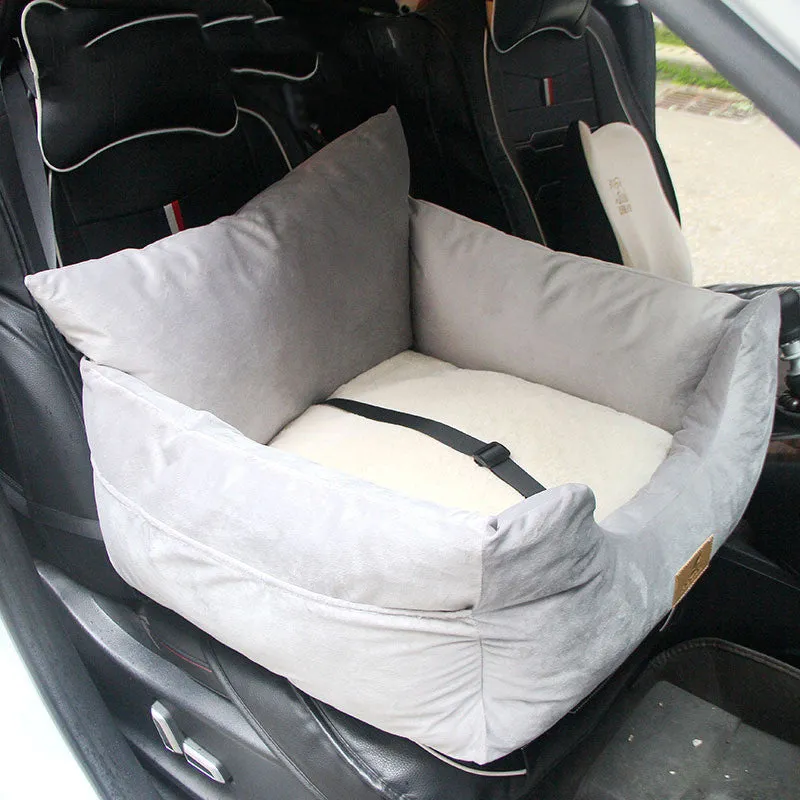 Teddy car mat pet safety seat cushion in cloth, coffee colour, with cushioned padding for dogs and cats