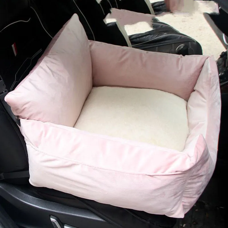 Teddy car mat pet safety seat cushion in cloth, coffee colour, with cushioned padding for dogs and cats