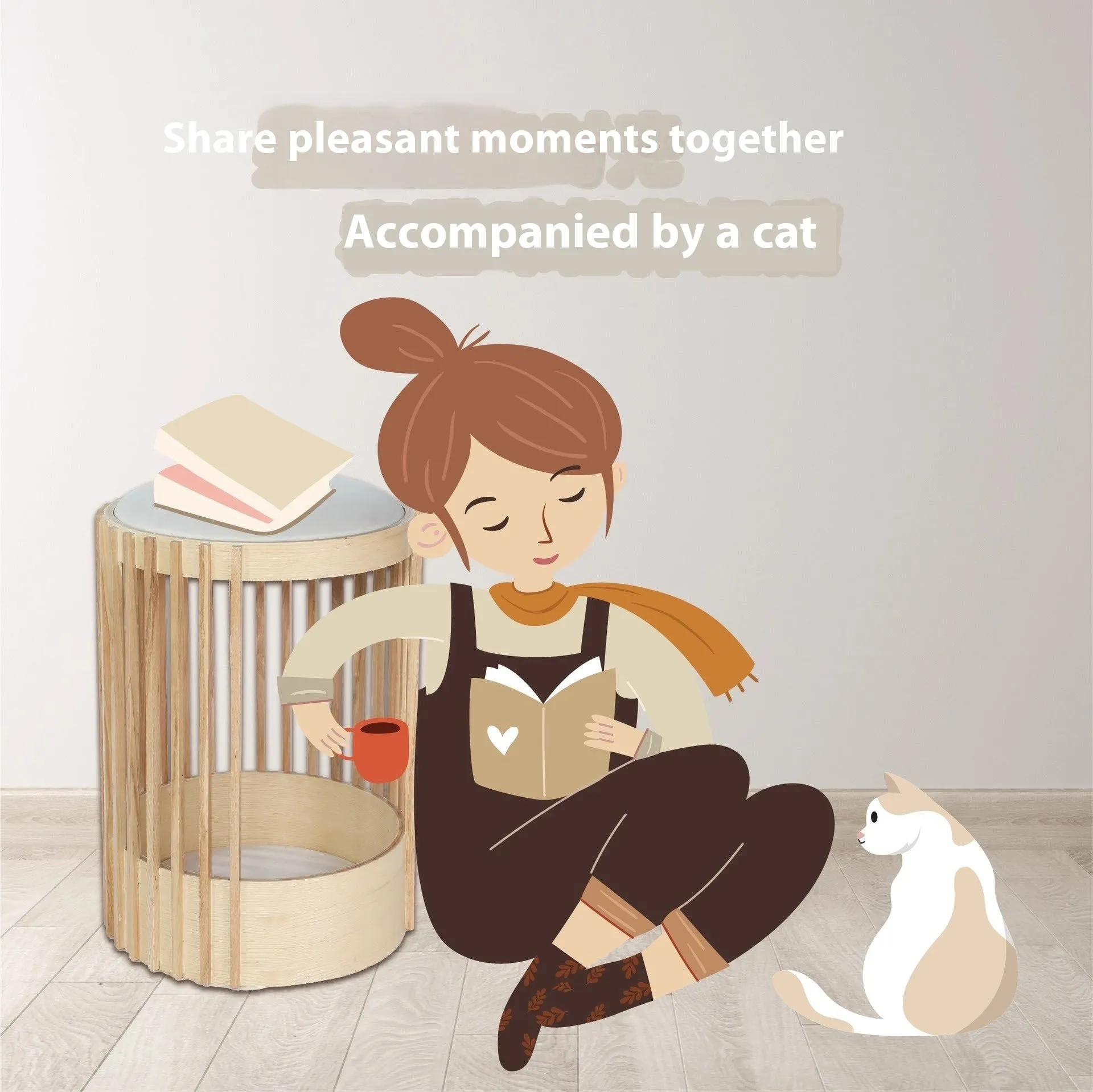 Solid wood column cat climbing frame with pet bed, 40x60cm, bite-resistant, simple style
