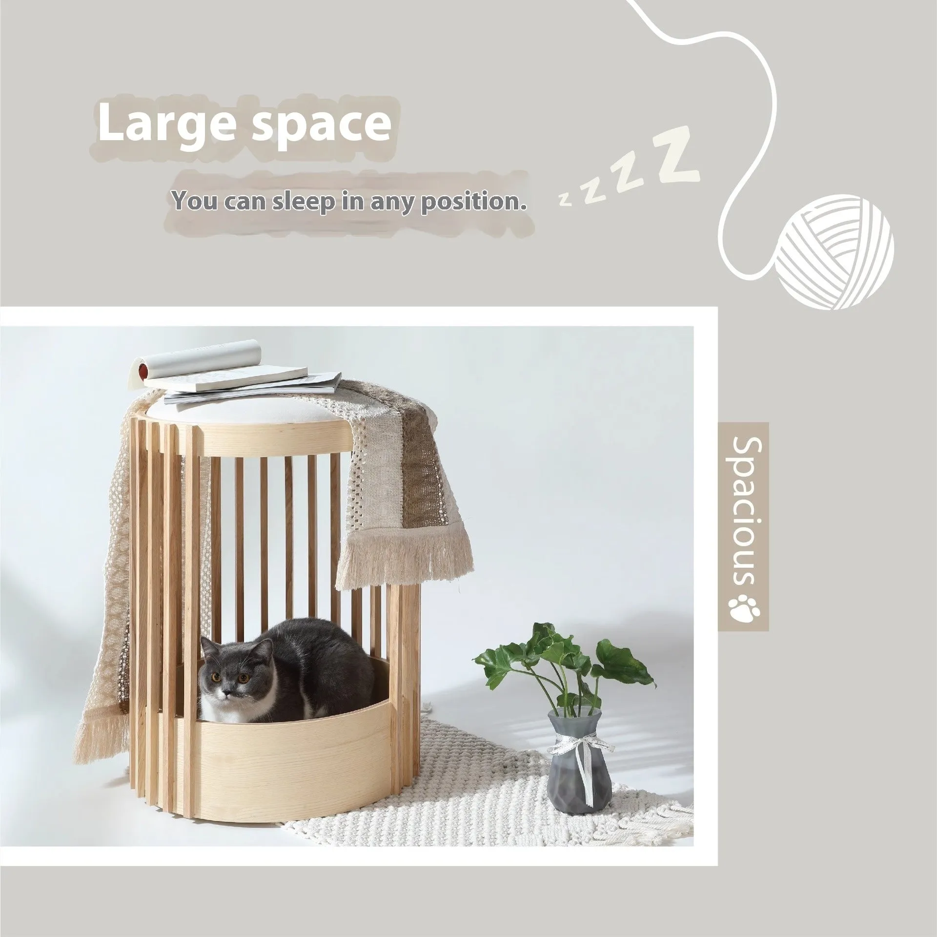 Solid wood column cat climbing frame with pet bed, 40x60cm, bite-resistant, simple style
