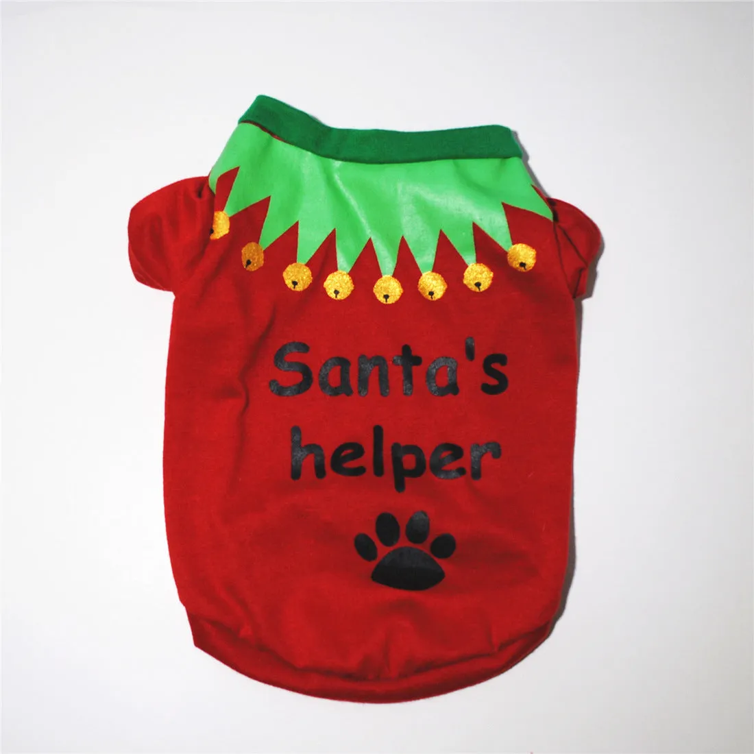 Christmas dog clothing in cotton with green Santa Claus design for small to large dogs