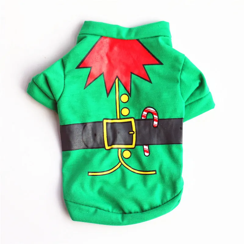 Christmas dog clothing in cotton with green Santa Claus design for small to large dogs
